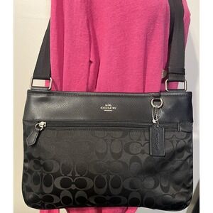 Coach Signature Spencer Crossbody Bag Womens Medium Black Jacquard Logo Zip